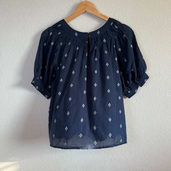 J Crew Smock Neck Puff Sleeve Top Dot Navy Blue Lightweight Cotton Shirt CA591 - Picture 6 of 10